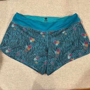 Rabbit Athletic Exercise shorts blue floral large l like new